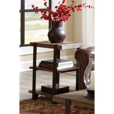 Alaterre Furniture Modesto 2-Shelf Metal Strap and Reclaimed Wood End Table AMSA0220